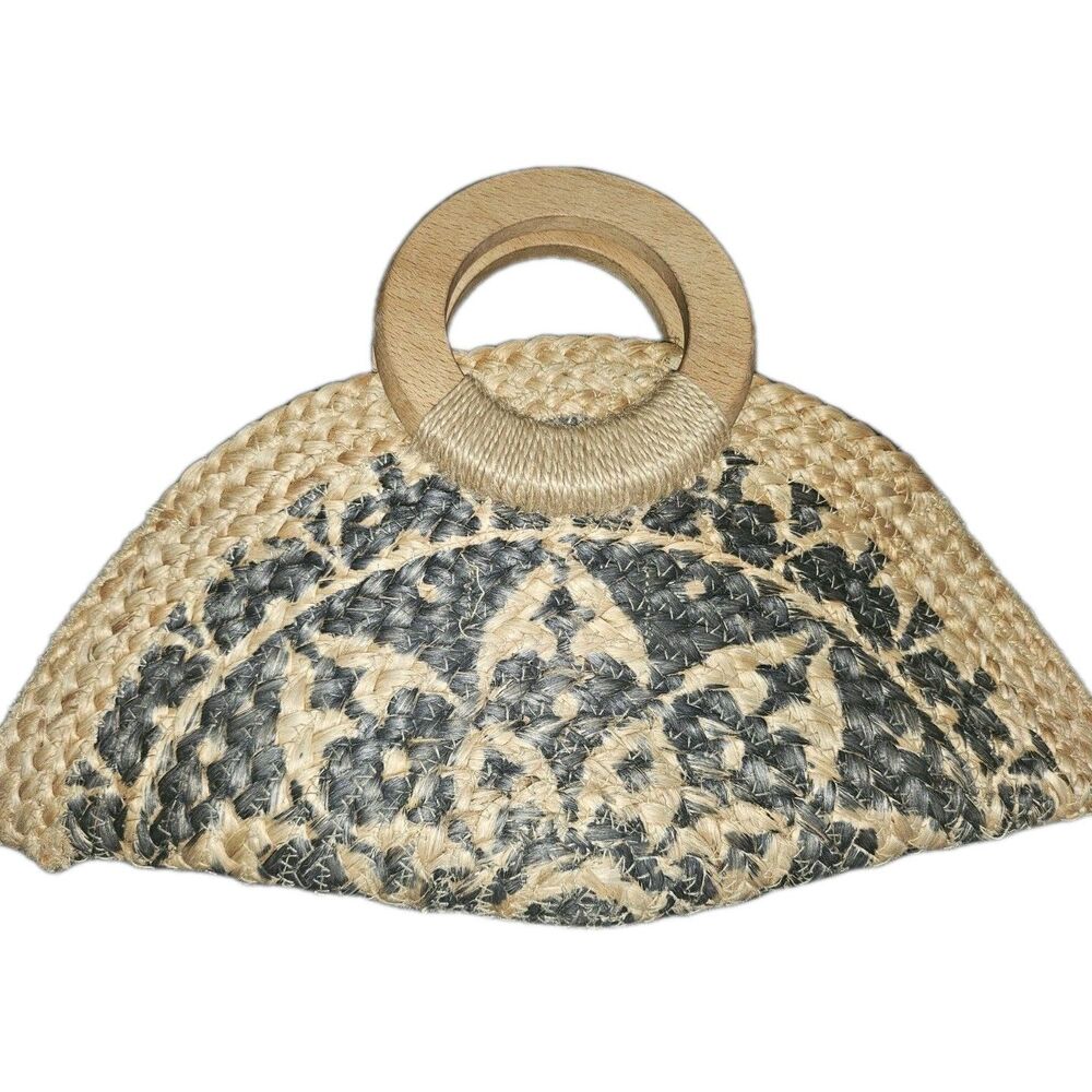 Antik Kraft Bohemian Clutch Pia Jute Wood Half Moon Hand Painted India